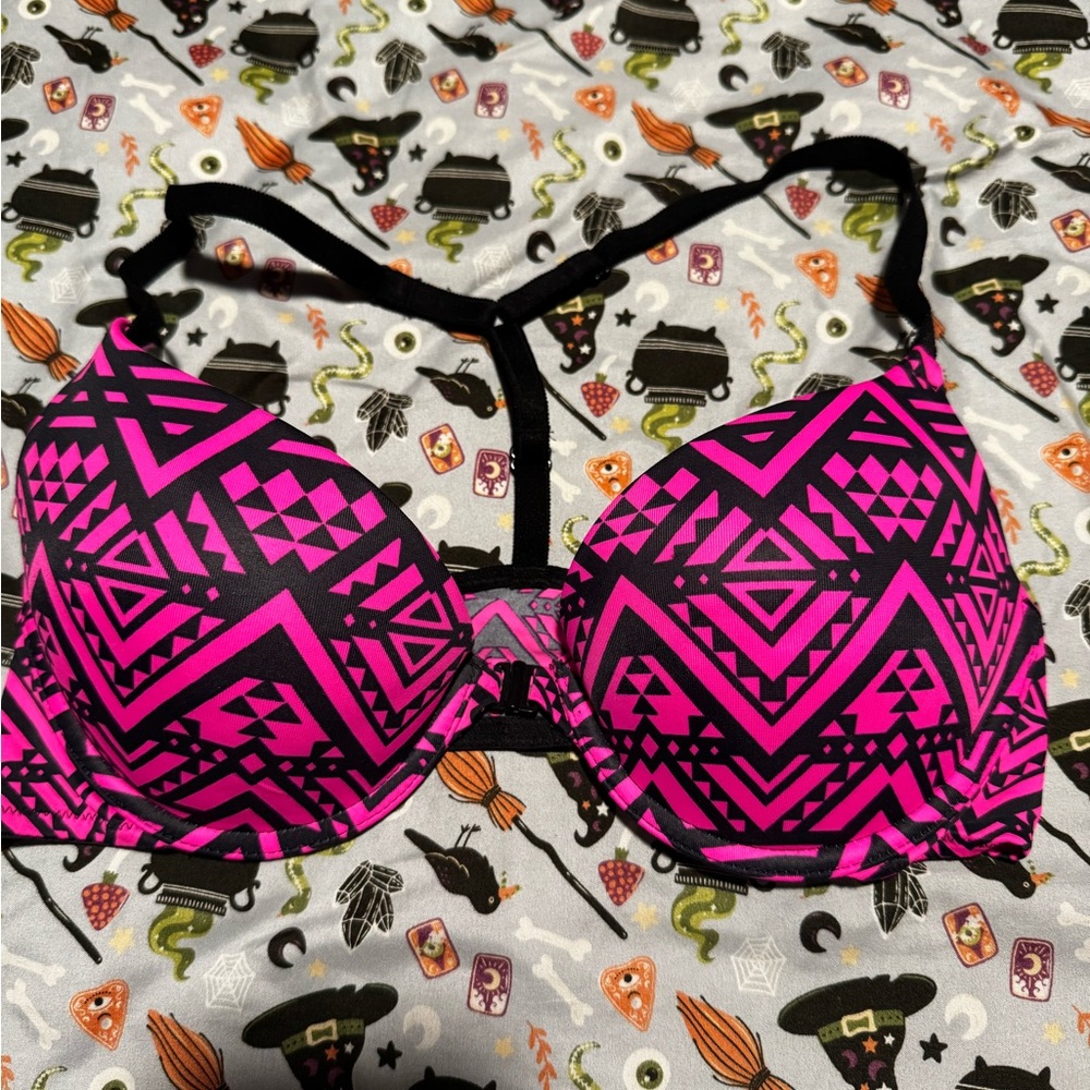 Pink and Black Geometric Bra